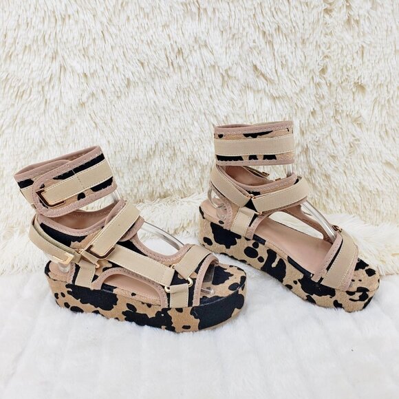 Brown Cow Print 2" Platform Harness Sandals - Picture 12 of 12